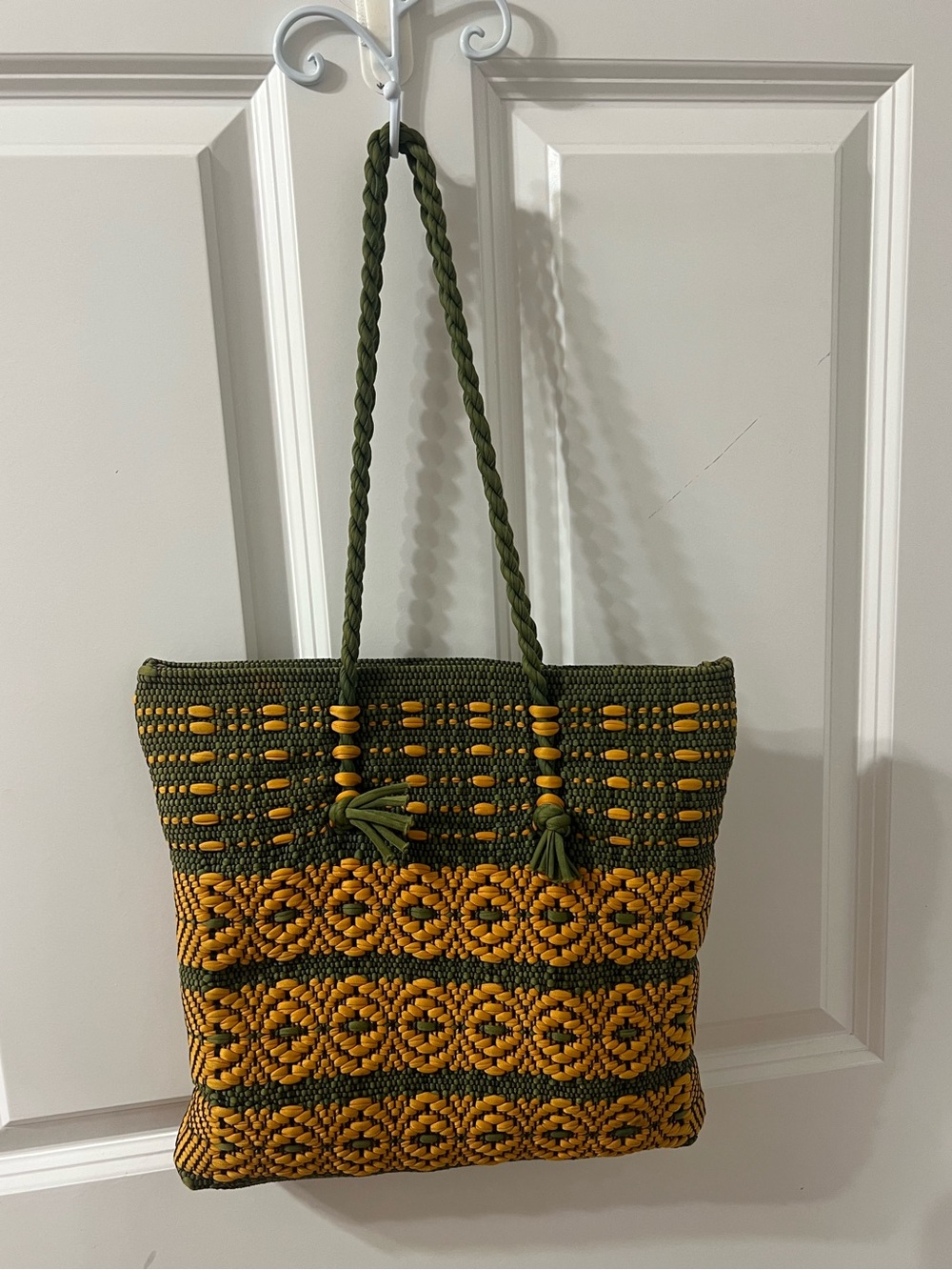 Handwoven Green and Mustard Tote
